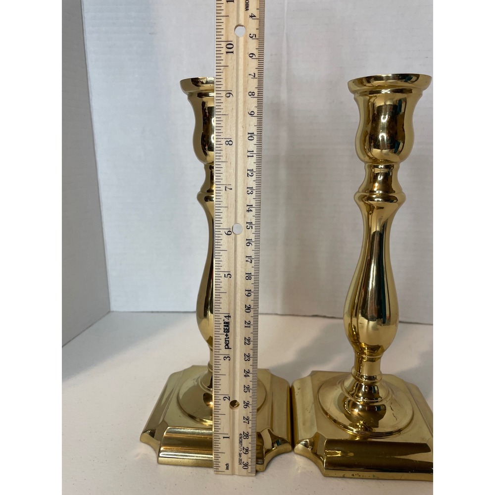 Vintage Valsan Brass Candlesticks Made in Portugal Polished Gold Baluster 9.25" - Picture 4 of 7